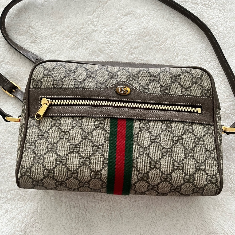 AUTHENTIC OPHIDIA GUCCI GG Supreme Crossbody Shoulder Bag
Brown Italy Small 10x7